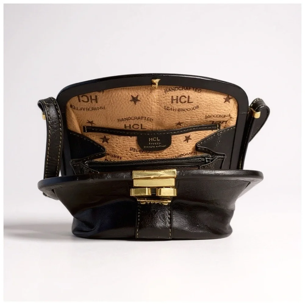 Vintage HCL Leather Crossbody Bag W/ Gold Accents - Picture 6 of 13